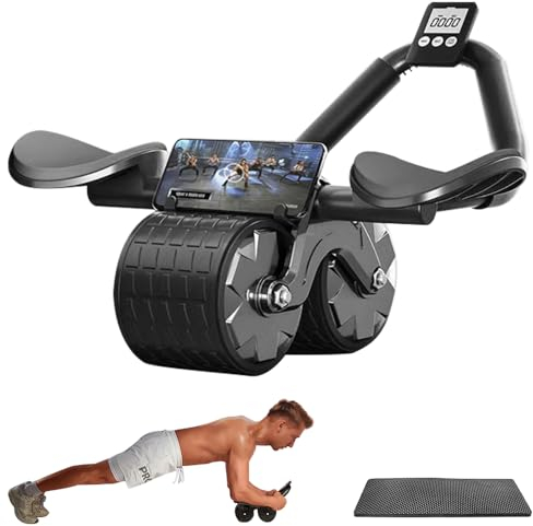 Mineup Bauchroller Automatisches Rebound Bauchrad, Neue 2 in 1 Bauchroller Ab Roller Bauchtrainer, Bauchtrainer Plank, Bauchmuskeltrainer mit Ellbogenunterstützung, Fitnessgeräte für Zuhause