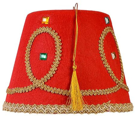 LARUISEE Fez Hut Klassischer türkischer und marokkanischer Karneval Kopfbedeckung Halloween Cosplay Exquisiter türkischer Hut aufwendige schwarze Quasten Shriner Hut