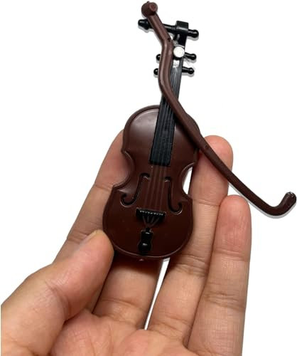 Braune Miniaturgeige mit Ständer, Bogen und Koffer - Perfektes Mini Musikinstrument für Puppenhaus Dekoration und Sammler, Akustische Violine, Violine, Ornament