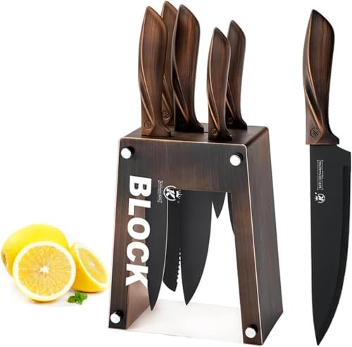 Kitchen Knife Set, 6 Pieces Stainless Steel Forged Knife Set with Clear Block, Non-Stick Sharp Professional Knife Set with Ergonomic Handle for Woman Girls