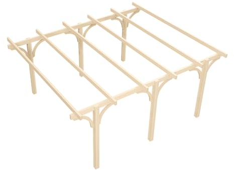 Wood&Play - Carport Überdachung - Einzelcarport aus Holz mit Dacheindeckung - Abstellplatz Holz Pavillon - KVH Holzkammer - Freistehend - 450x525cm - Bogen Stoß - 12x12x300cm
