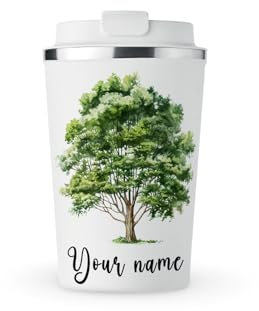 MAXIKIWI - Tazza termica personalizzata a doppia parete, a tenuta stagna, in acciaio inox, tazza da viaggio per caffè o tè, con coperchio, mantiene le bevande calde e fredde - Acquerello con alberi