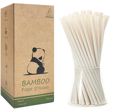 240 Stück Bambus Strohhalme, 100% Biologisch Abbaubar Bambusfaser Strohhalme Einweg Natürliche Bamboo Trinkhalme für Heiße und Kalte Getränke