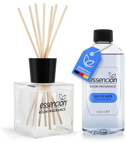 essencion Eau de Meer Raumduft Set – Glas Diffusor + 1000ml Refill – In 14 verlockenden Düften erhältlich (Eau de Meer Set 200ml+1000ml)
