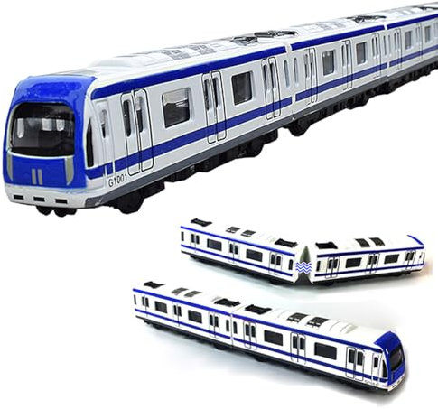 Zug Modell, 4pcs Auto Set Legierung Stadtbahn U-Bahn Zug Modell, 1/64 Skala Legierung U-Bahn/Auto Modell, blau Whitede