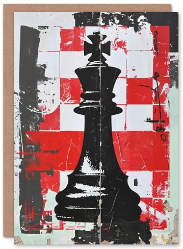 Artery8 King Black Chess Piece Checkerboard Retro Grunge Blank For Him Or Her Art Birthday Card