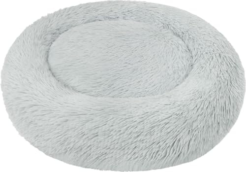normani Rundes Hundebett für große und kleine Hunde - Ergonomisches Hundekissen Donut - Hundecouch mit hohem Rand Farbe Hellgrau Größe 80 cm x 80 cm x 24 cm