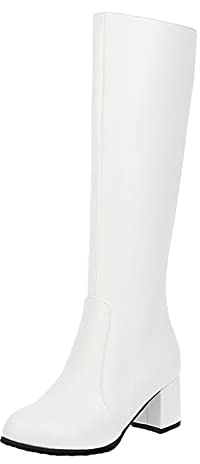 Stivali da donna con tacco elegante, in pelle, con tacco a blocco, a gambo lungo, sopra il ginocchio, in pelle PU, a mezza altezza
