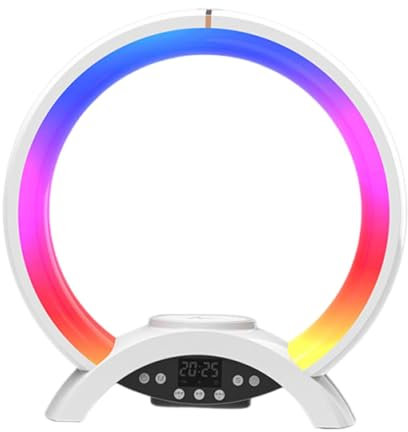Wireless Speaker Charger Light - RGB Color Changing Atmosphere Lamp | 4 In 1 Night Light Lamp With Wireless Charger | Blue-tooth Speaker With Alarm Clock | Q-Shaped LED Wireless Charging Speaker