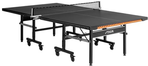 STIGA Carbon Series Indoor Ping Pong Tables with 15mm - 18mm Performance Top, QuickPlay Assembly, Built-in Ball Storage, Foldable Playback Mode & Lockable Casters