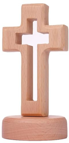 Zwenjuan Holz Stehendes Kreuz,Holz Kreuz mit Basis Handgeschnitzte Religiöse Kreuze,Kreuz Figur Holz Standkreuz,Verwendung als Tischdekoration,Raumdekoration,Ostergeschenk