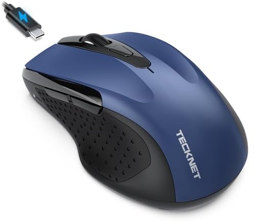 TECKNET Souris Bluetooth Jiggler, Souris sans Fil Rechargeable Silencieuse 3 Modes (BT5.0/3.0+2.4G) 4800 DPI Souris Ergonomique pour Ordinateurs,Portables,Mac, PC,Windows
