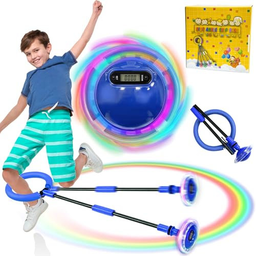 TZEKING Cheville Skip Ball avec Compteur,Anneau de Saut de Cheville,Pliable Anneau de Saut de Cheville,Coloré Anneau de Saut Clignotant,Flash Saut Anneau Ball,Enfants Cheville Saut Boule (Bleu)