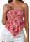 Women's Y2K Strapless Tube Tops Boho Floral Ruched Off-Shoulder Bandeau Vest Asymmetrical Hem Aesthetic Corset Top (A-Multi, L)