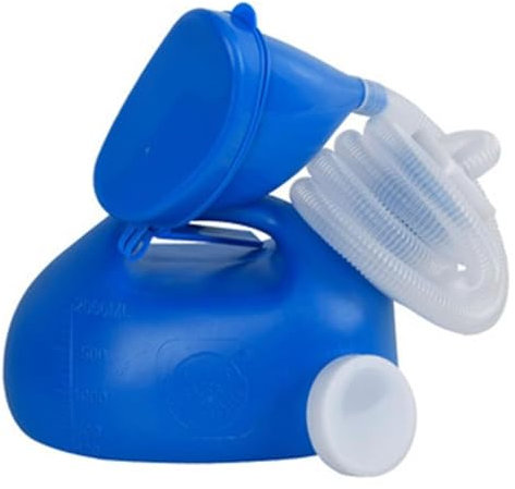 Urinal für Männer, auslaufsichere männliche Urinflaschen für den Nachtgebrauch, tragbarer Uni-Behälter zum Urinieren, langer Schlauch mit Deckel (blau)