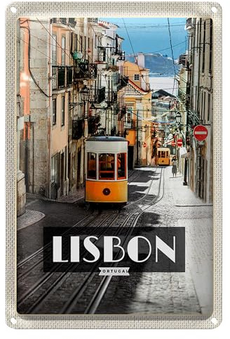 Vintage Blechschild | Lissabon Straßenbahn | Portugal Dekoration | 12 cm x 18 cm