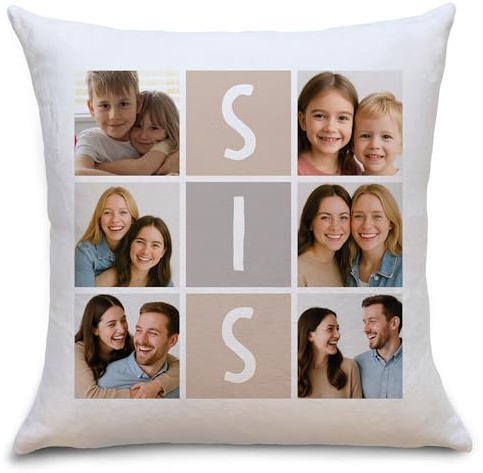 OWLBOOK® Personalisiertes Foto Kissen mit 6 Fotos Bedrucken Lassen | Geschenke für Deine Schwester | Fotogeschenke zum Geburtstag | Fotokissen 40x40 cm optional mit Füllung | SIS | Flauschig