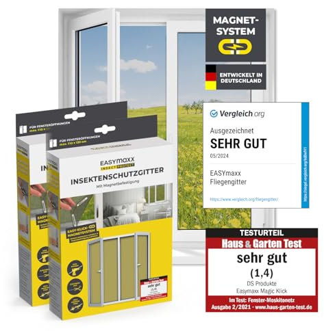 EASYmaxx Insect Protect Fliegengitter Fenster mit Magnetbefestigung | zuschneidbares Moskitonetz | Insektenschutz Fenster bis 110 x 130 cm | Mückenschutz Magnet - leichte Montage [2 Stück]