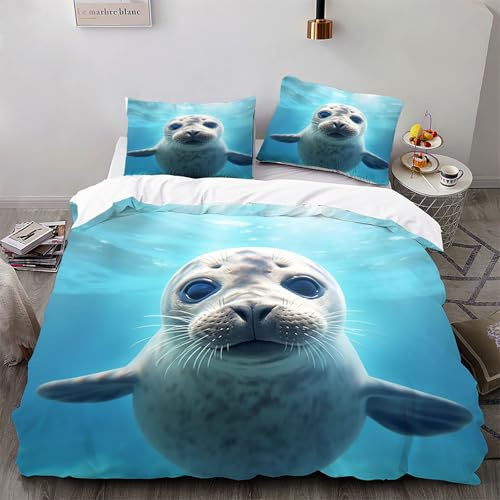 VOGIAY Bettwäsche 135x200 Süße Robbe Kinderbettwäsche - Bettbezug für Teenager Mädchen und Jungen - Mikrofaser Bettbezüge mit 1 Kissenbezug 80x80cm Aesthetic Bettwäsche mit Reißverschluss