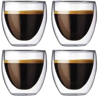 Juego de 6 tazas de café de doble pared, 80 ml, cristal de borosilicato, doble pared, vasos de café latte macchiato, vasos térmicos, tazas de capuchino, tazas aptas para lavavajillas