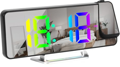 Wecker mit Projektion mit Temperatur Datum 12/24h für Kinder Senioren | Digital Alarm Clock Einstellbare Helligkeit Lautstärke, Wecker Digital 180° Drehbarem Projektor für Reisen Nachttisch Büro