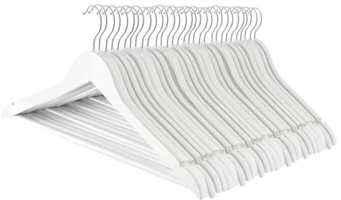 Harbour Housewares Strong White Wooden Coat Hangers with 360 Degree Rotatory Hook | Pack of 30 | Wood Clothes Hangers with Round Trouser Bar and Non Slip Shoulder Notches Wardrobe Storage