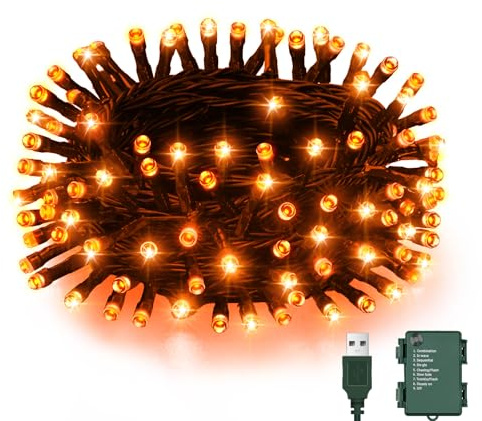 Etopgo Halloween Decoration Lights Outdoor,5M50LED Oange String Lights with 6H Timer,Battery or USB Powered Operated Halloween Fairy Lights Indoor Outdoor for Autumn Window Home Decoration