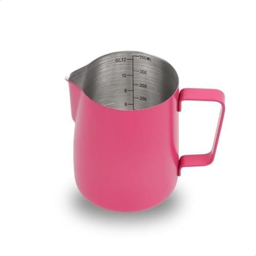 watchget Pichet à mousse de lait en acier inoxydable 350 ml – Pichet à vapeur pour cappuccino, latte art, machine à café, tasse à mousseur à lait, tasse à café, rose rouge