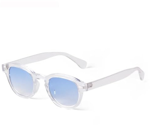 AVQXUY Lunettes de soleil rondes bleues transparentes à la mode pour femmes et hommes, style rétro, rivets, écailles de tortue, petites lunettes de soleil carrées, N1 dégradé bleu,