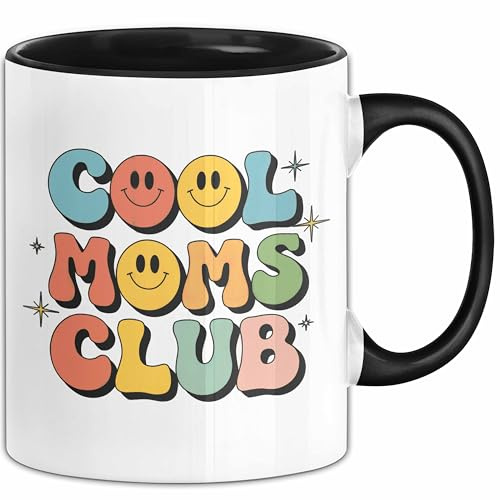 Mama Muttertag Tasse Becher Geschenk Lustige Geschenkidee Spruch Cooler Moms Club (Schwarz)