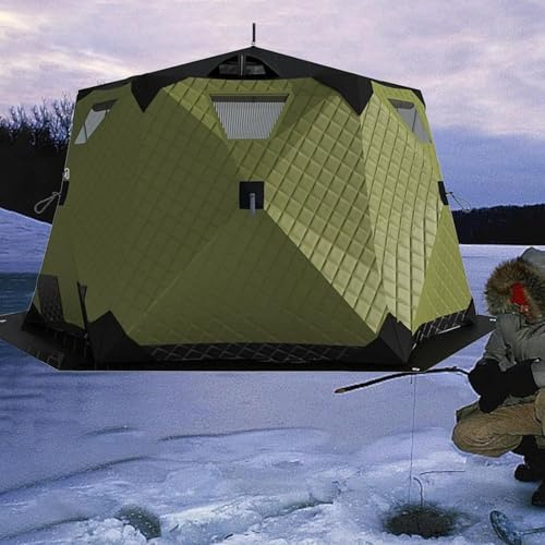 Ice Fishing Shelter, Insulated Ice Fishing Tent with Ground Mat, All-weather insulated fishing tent with chimney, for Outdoor Igloo Fishing easy to set up