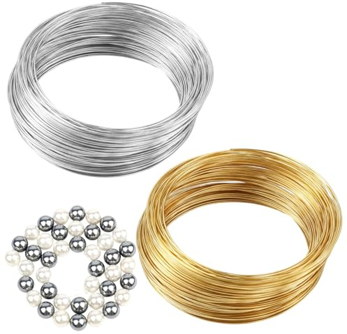 200 Loop Stainless Steel Memory Wire for Jewelry Making, 0.6mm Thickness 6cm Diameter, Bracelet Wire, Gold & Silver Beading (100 Coils/Pack, 2 Packs) for Bracelets, Necklaces & DIY Crafts