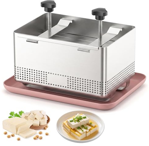 Tofu Press, 304 Stainless Steel Cheese Making Kit, Pressure Adjustable Paneer Maker with Drain Hole and Drip Tray, 22x12x14cm Detachable Making Mold for Tofu Maker and Paneer Press