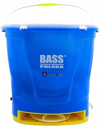 BASS POLSKA Épandeur d'engrais sans fil 20 l, semoir à sac à dos avec batterie Li-ion, largeur d'épandage de 10 m, pour engrais, graines d'herbe, sel et sable, protection de charge NTC