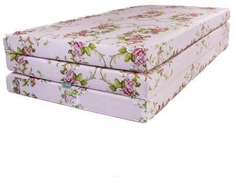 Klappmatratze 195x120x8cm, 3-teilige Faltmatratze, H2 Gästematratze , Camping Faltbare Kamping Bett, Waschbar Bezug, Erwachsene Klappbar, Reisematratze Schaumstoff Matratze (Blumenmuster Rosa)