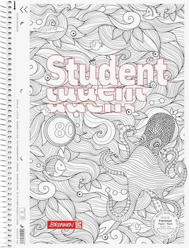 BRUNNEN Collegeblock Premium Student „Krake“ ZENart | A4, Lineatur 28, 80 Blatt, weiß | A4, Lineatur 28, 80 Blatt, weiß