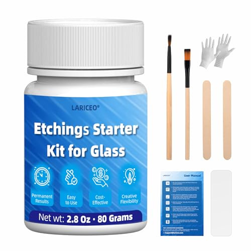 LARICEO 2.8 oz Glass Etching Kit, High-Adhesion Stencils for Crisp Results | Create crisp, long-lasting matte designs with smooth etching cream and high-adhesion stencils that stay firmly in place