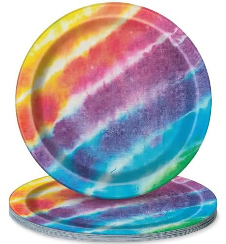 Unique Party 99104 – Lot de 8 Assiettes à Motif Tie Dye Arc-en-Ciel 18 cm