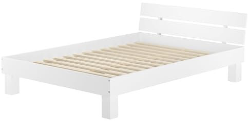 Erst-Holz Doppelbett Überlänge 140x220 Massivholzbett Buche weiß Futonbett mit Rollrost 60.86-14-220 W