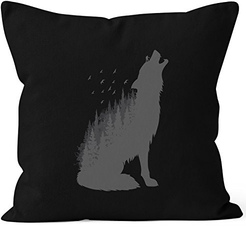 MoonWorks Kissenbezug Wolf Wild Life Kissen-Hülle Deko-Kissen 40x40 Baumwolle Schwarz 40cm x 40cm