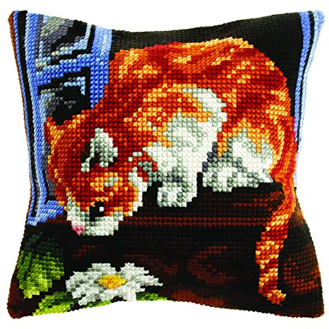 Orchidea Cross Stitch Cushion Kit, Curious Cat, 40 x 40cm