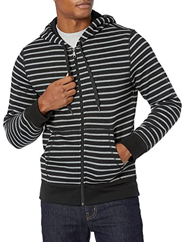 Amazon Essentials Felpa con Cappuccio e Cerniera Integrale in Pile (Disponibile nelle Taglie Big & Tall) Uomo, Nero Grigio Righe, L