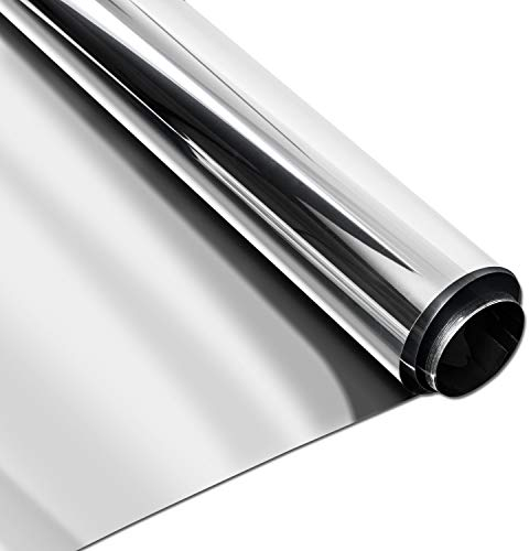 Homein Spiegelfolie Selbstklebend Sonnenschutzfolie Sichtschutzfolie Verdunkelungsfolie Fensterfolie Spiegel Tönungsfolie Kratzfest Wärmeisolierung UV-Schutz Silber 90 x 200 cm