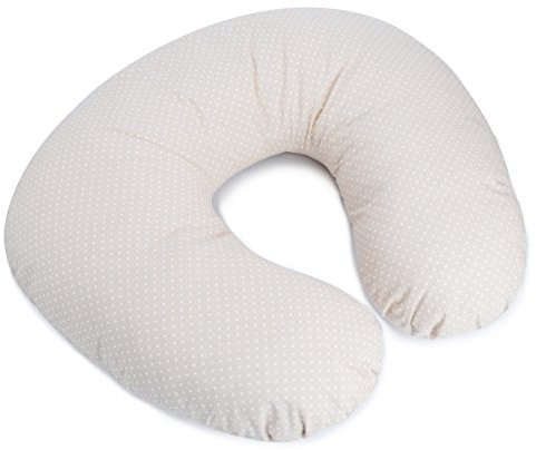 PEKITAS- Cojín de Lactancia Grande XL 52 X 48 CM Funda Lavable con Cremallera,algodón para Bebes,ergonómico, dureza Media y Optima adaptabilidad, Fabricado en España - Color Beige Lunares