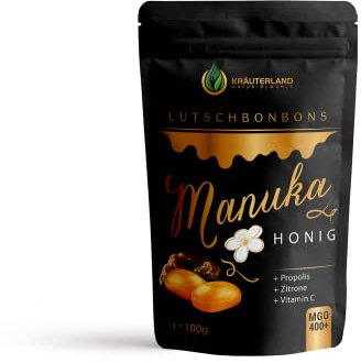 Kräuterland Manuka Honig Lutschbonbons MGO 400+ 100g - Manuka Bonbons mit 30% Propolis und Vitamin C - Honigbonbons in Premium Qualität