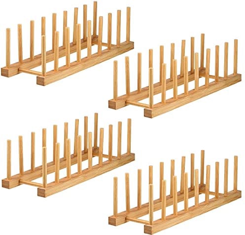 Lawei Paquete de 4 estantes de bambú para Platos, Soporte para Tapa de ollas, Organizador de Armario de Cocina para Cuencos, Tazas, Tabla de Cortar y más, 33 x 12 x 10,5 cm