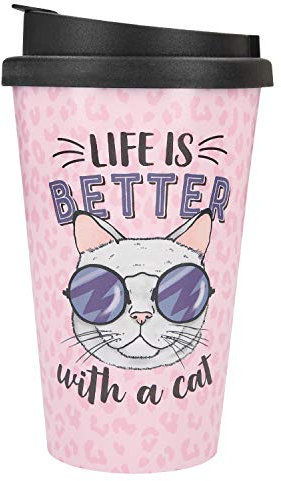 Depesche 2180.031 To-Go Becher aus Kunststoff mit Spruch, 350 ml, wiederverwendbar, Life is Better with a Cat