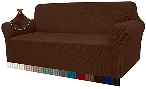 Granbest High Stretch Sofabezug Moderne Sofaüberwurf Jacquard Elastische Sofahusse für Wohnzimmer Protector für Hunde Haustiere (3 Sitzer, Schokolade)