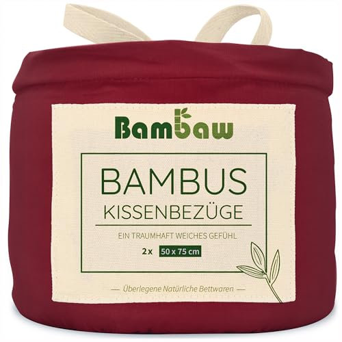 Bambaw Kopfkissenbezug Bambus 75x50 cm, 2-er Pack, haarschonende, weiche und kühlende Kopfkissenbezüge für Allergiker, Anti Akne und antibakterielle Kissenbezüge (Burgunderrot)