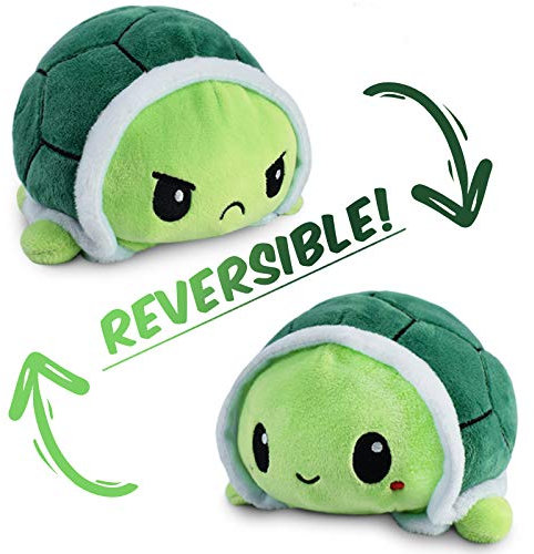 Reversible Turtle Plushie Happy Sad Turtle Teddy Show Your Mood with Double-Sided Flip Mood Super Fluffy Cute Mini Stuffed Animal Suitable for All Age Green